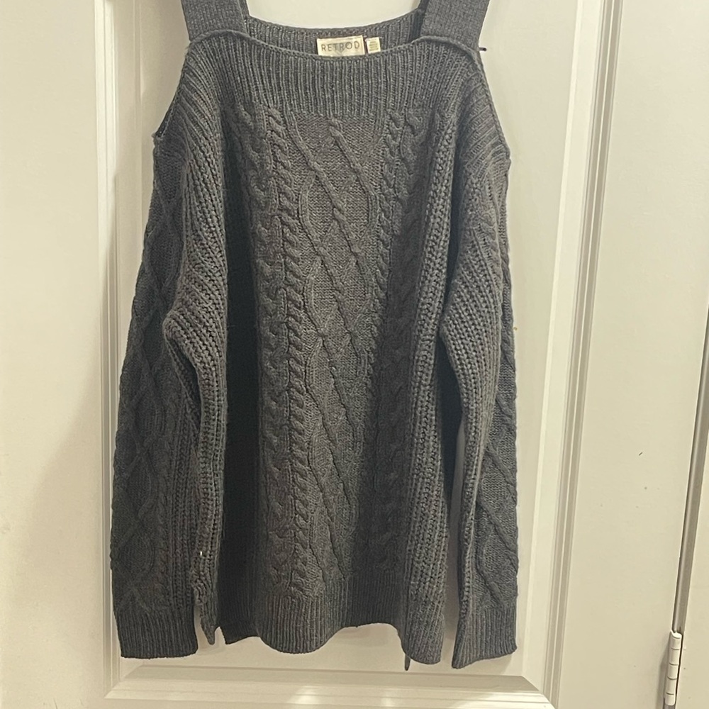 Retrod Gray Cable Knit Cold Shoulder Sweater sz large